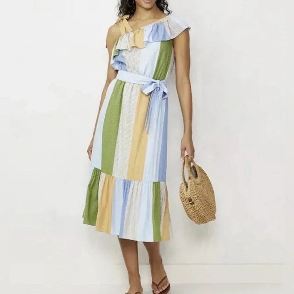 LC Lauren Conrad Colorblock Midi Dress - Olive, Sky Blue, Beige